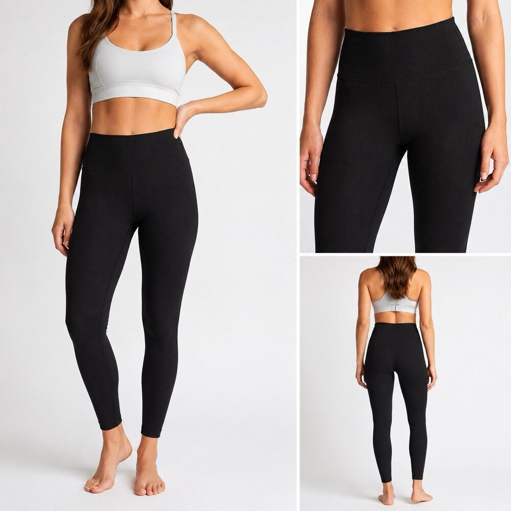 Fabletics High Waisted Seamless Rib Leggings Womens XS Black NWT Workout Yoga
